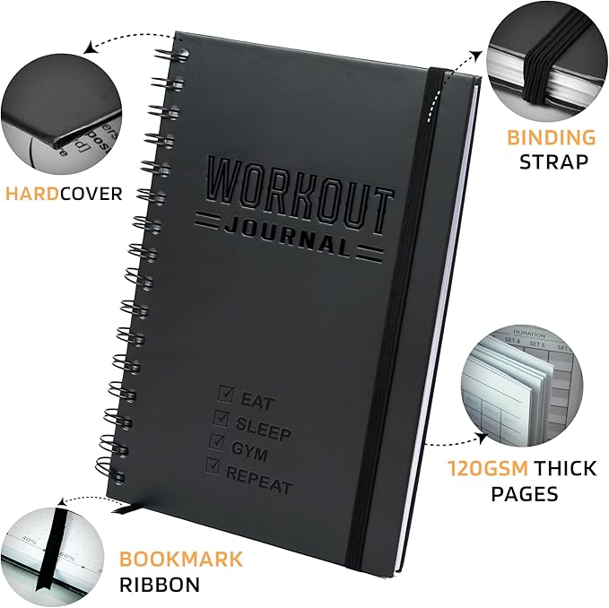 Nextnoid Hardcover Fitness Journal Workout Planner for Men & Women - A5 Sturdy Workout Log Book to Track Gym & Home Workouts - Dark Green