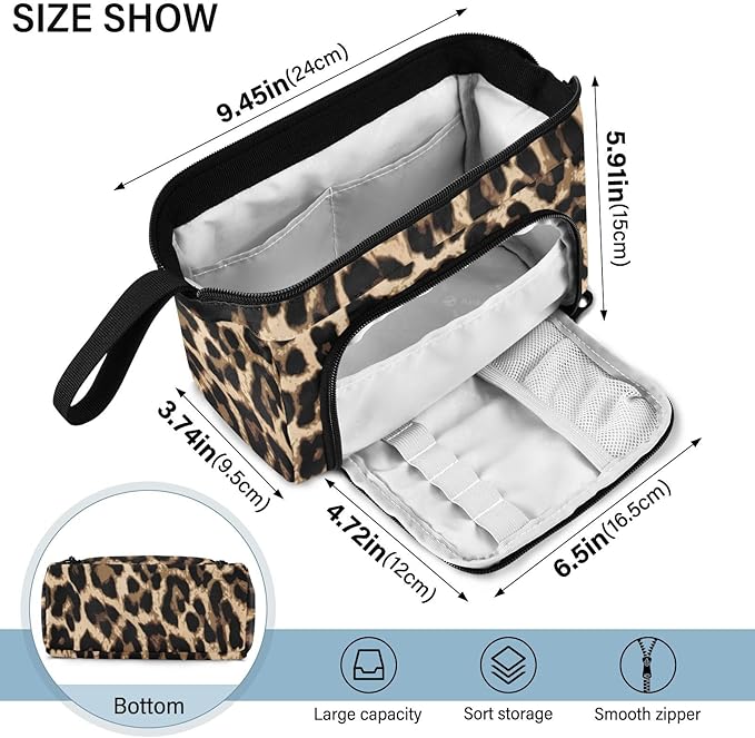 Bolaz Big Capacity Pencil Pen Case Pouch Bag School College Office Organizer for Teens Girls Adults Student-Brow-black Leopard Print