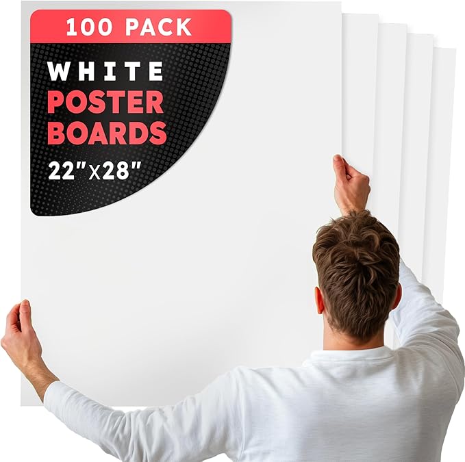 Hygloss Large Poster Board 22x28 - 100 Poster Boards Bulk Pack - 10 Pt. Thickness White Poster Board Paper for Projects, Presentations, Displays, Signs, Crafts - Blank Posterboard Multipack 22" x 28"