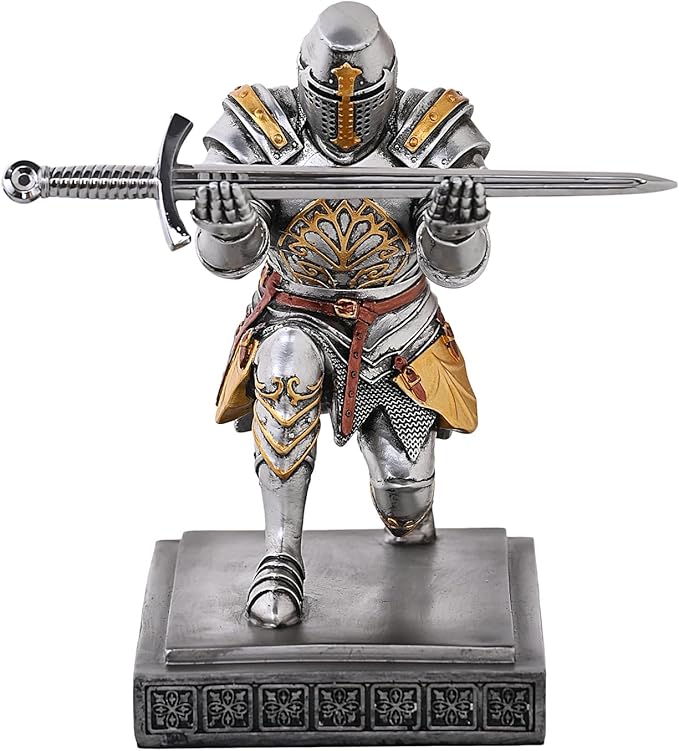 NCQIXIAO Templar Vanguard Soldier Pen Holder Pencil Stand Desk Organizers and Accessories as Gift for Medieval Warrior Enthusiast (Silver)