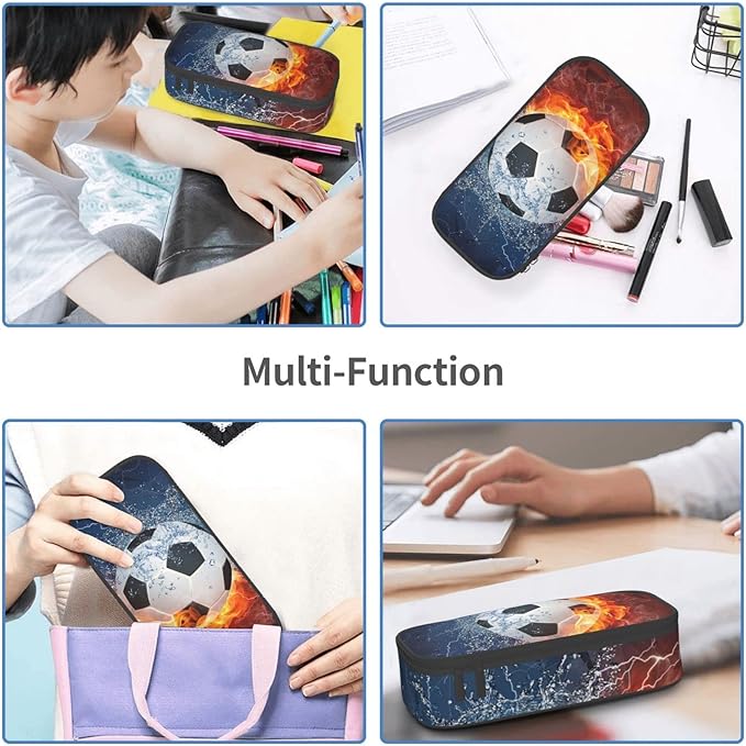 SNAPMADE Soccer Pencil Case for Boys Teens Men, Sports Pencil Box with Soccer Balls Pattern, Large Capacity Durable Pencil Pouch Storage Pen Bag Organizer Stationery for Adults Work Office