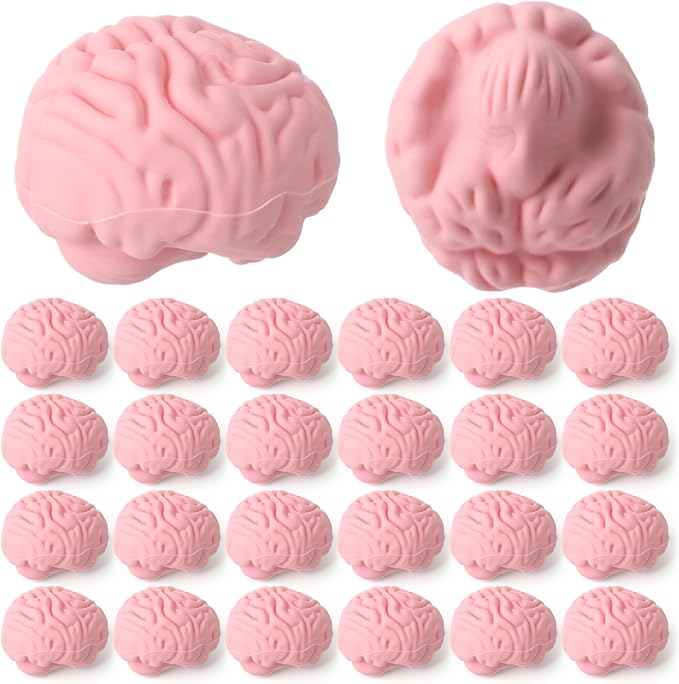 Gilprop 24 Pcs Brain Shaped Erasers Bulk, 1 Inch Mini Halloween Erasers Halloween Party Favors Fun Classroom Supplies Cute Novelty Gifts for Students Teacher Must Haves (Pink)