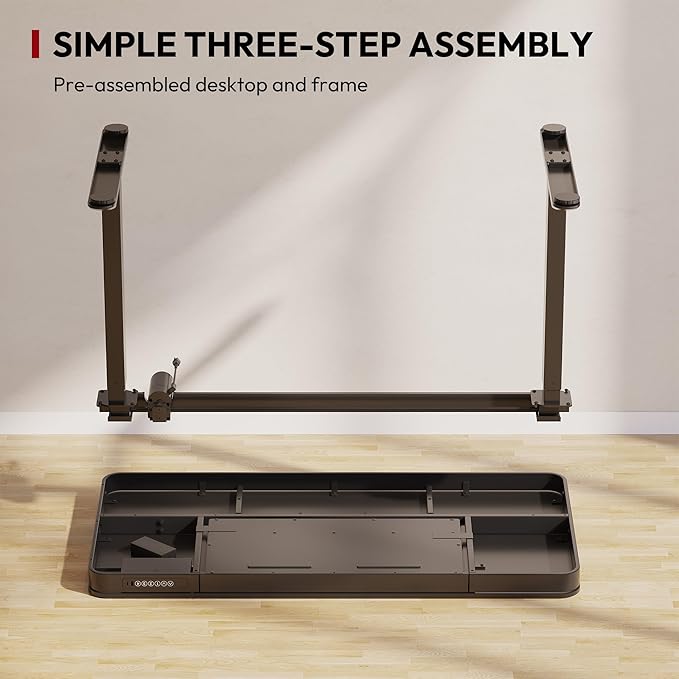 SANODESK Standing Desk with Drawer, Electric Height Adjustable Home Office Desk with Storage & USB Ports, 48 inch Black Wood Tabletop/White Frame