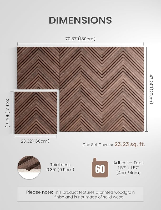 Fluxynara Large Felt Bulletin Board,Cork Board Alternative 70.87'' x 47.24'' Art Acoustical Wall Panels-6 Pack with 60 Adhesive Tabs,for Recording Studio/Home Offices-Walnut/Pyramid