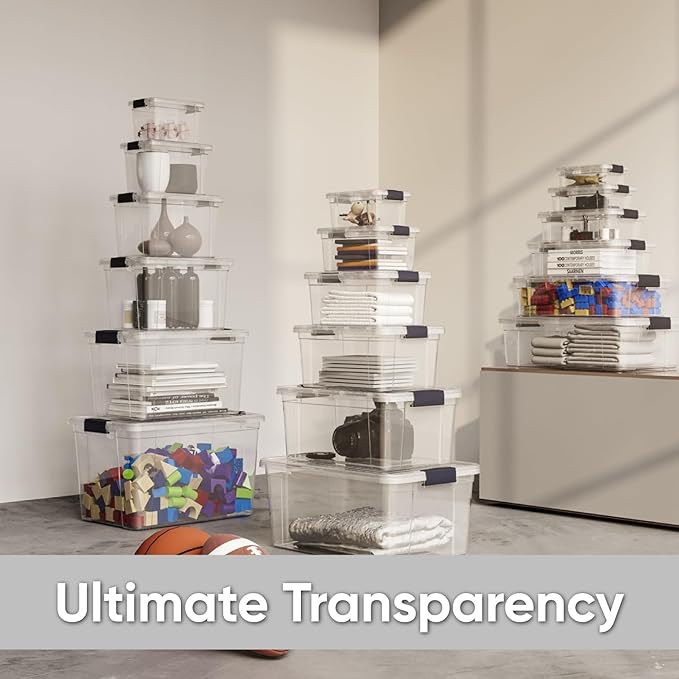 Superio Clear Storage Boxes with Lids, 4.7 Quart Plastic Container Bins for Organizing, Stackable Crates, BPA Free, Non Toxic, Odor Free, Organizers for Home, Office and Dorm, 4 Pack