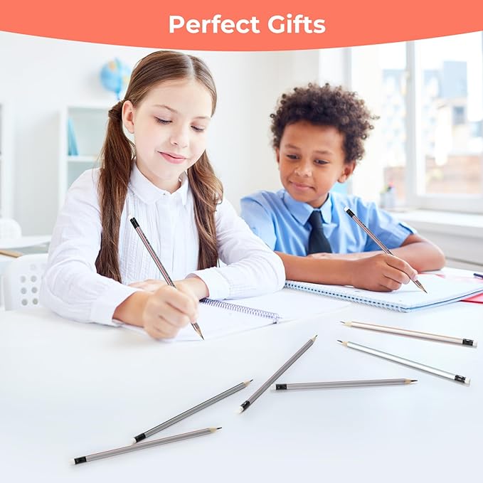 M&G Signal Series 24 Pack 2B Triangular Wood-Cased Pencils, Pre-Sharpened with Erasers, 3 Two-Tone Striped Colors Bulk Pencils for School Office Drawing Classroom Supplies