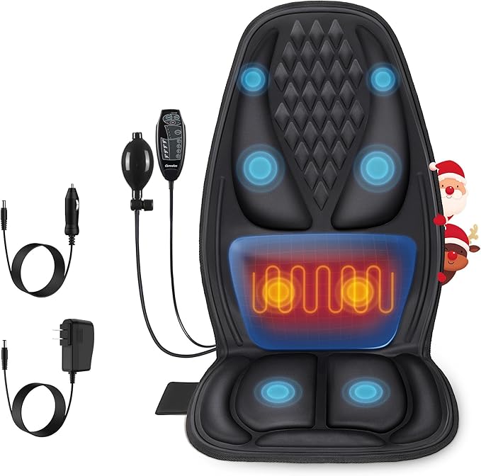 comrelax Back Massager with Heat, Massage Seat Cushion with 3D Lumbar Support, 8 Vibrating Motors Massager Chair Pad for Full Body Pain Relief, Ideal Gift for Christmas/Lover/Parents/Friends