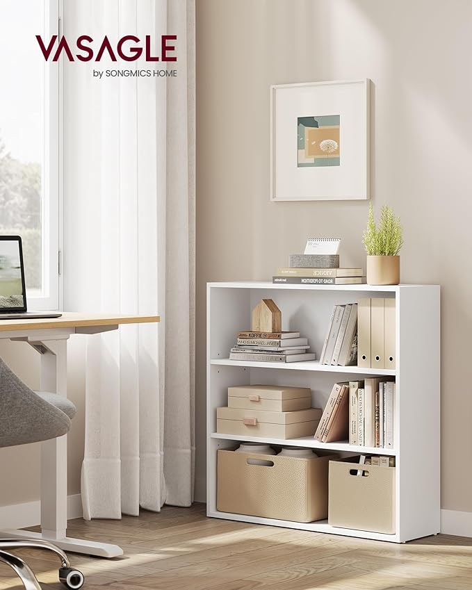 VASAGLE Set of 2 Bookshelves, 31.5 Inches Wide, 3-Tier Open Bookcases with Adjustable Storage Shelves, Floor Standing Units, Cloud White ULBC173T14-2