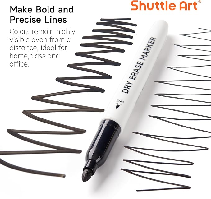 Shuttle Art Dry Erase Markers, 25 Pack Black Magnetic Whiteboard Markers with Erase, Fine Point Dry Erase Markers Perfect for Writing on Dry-Erase Whiteboards Mirrors Glasses for School Office Home