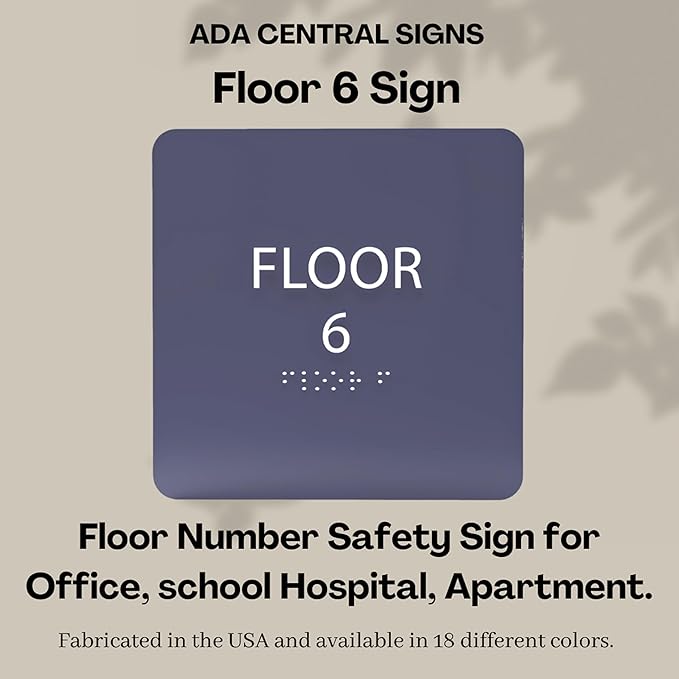 Khaki w/Black ADA Floor 6 Sign with Braille – Made from Durable Acrylic and Ready to Mount