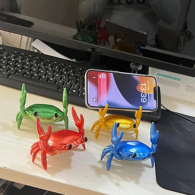 LOGUTIA Multi Function Stand - Phone Stand Pen Holder Pencil Holder - Creative Ornament Crab Phone Stand Crab Pen Holder Support Resin Crab Decor (green)