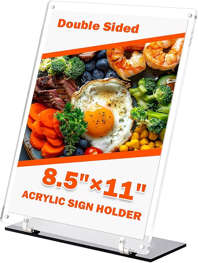 YHOLSDAS 180° Adjustable Acrylic Sign Holder 8.5"x11", Magnetic Table Paper Display Stands with Solid Bases For Office, Double-Sided Clear Code Sign Menu Holder For Store