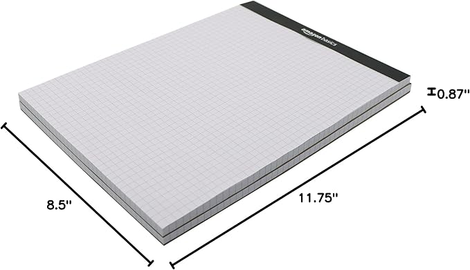 Amazon Basics Quad-Ruled Graph Paper Pad, Pack of 2, 8.5 Inch x 11.75 Inch, 100 Sheets/Pad, White