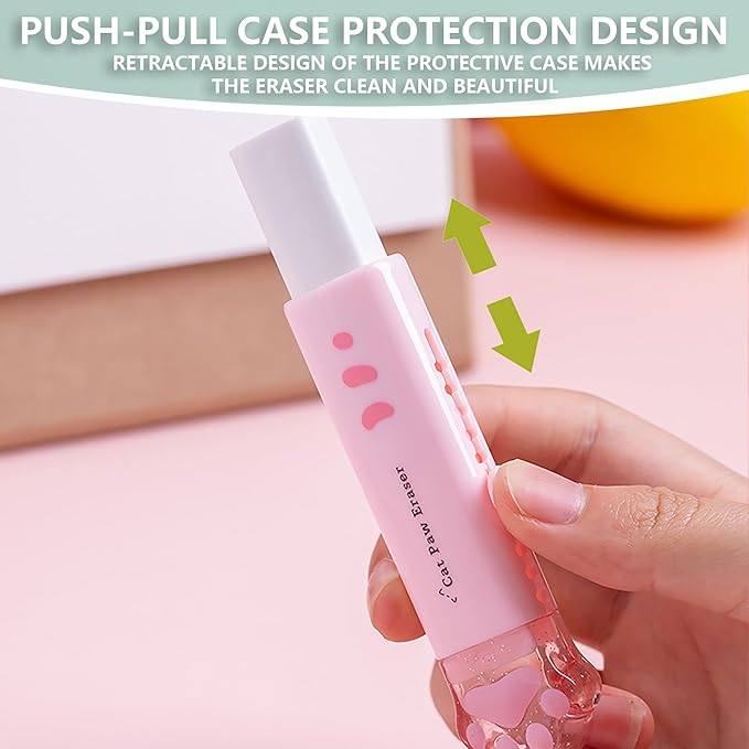 4Pcs Cat's Paw Cute Stationery Set,Cute School Supplies,Including 2 Cute Pencil Sharpeners and 2 Retractable Erasers, for Kawaii Office School Home Supplies (Cat paw)
