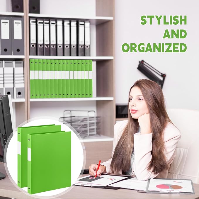 Henoyso 36 Pcs 3 Ring Binder 0.5 Inch Round Fits Letter Size 8.5'' x 11'' Paper Plastic Flexible Binder Bulk Holds 140 Sheets with 1 Pockets Versatile Organizer for Home Office School (Tender Green)
