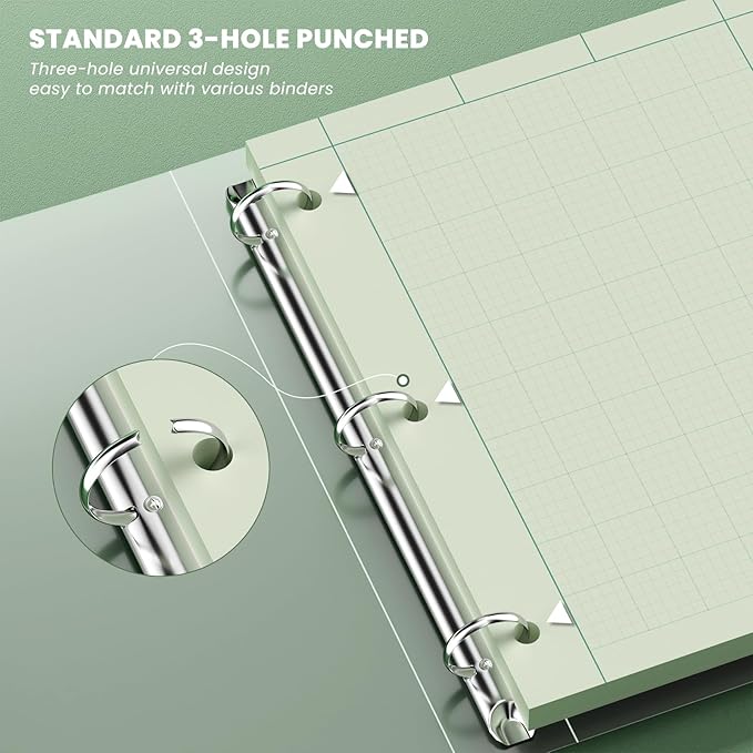 Engineering Computation Pad, 6 Pack Engineering Paper 8.5 x 11, 5x5 Quad Ruled, Top Glue Binding Engineering Notebook 8.5 x 11, 3-Hole Punched Grid Paper, Graph Paper Notebook 100 Sheets Per Pad