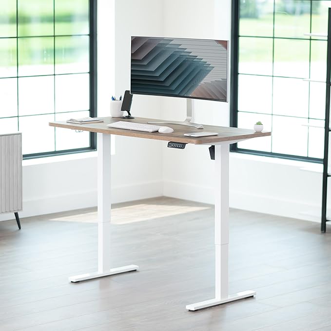 VIVO Electric 55 x 28 in Standing Desk, Memory Height Adjustment, 1B Series, Holds 220 lbs, One-Piece Reclaimed Wood Top, White Frame, DESK-KIT-1W55P