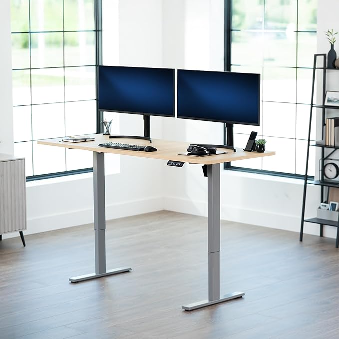 VIVO Electric 71 x 30 in Standing Desk, Memory Height Adjustment, 1B Series, Holds 220 lbs, Light Wood Top Gray Frame, DESK-KIT-1G7C