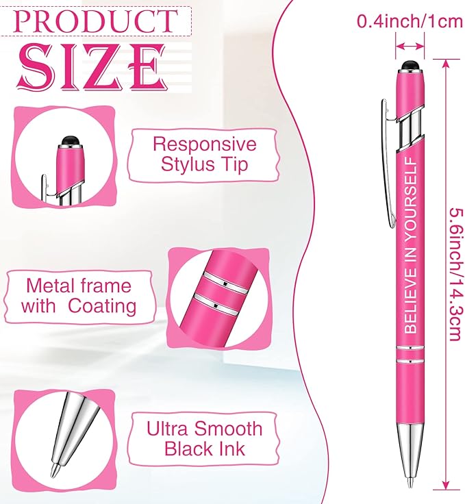 Zonon 12 Pcs Inspirational Pens Bulk Funny Ballpoint Pen with Stylus Tip Motivational Gifts for Valentine's Day Teacher Coworkers Nurse School Office Supplies(Pink,Boss Lady)
