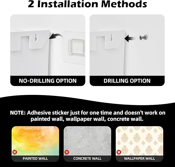 YOHOM No Drilling File Holder Wall Mails Magazines Organizer Adhesive Door Mount, Single Pocket, (White 1) (WHITE, 2 PCS)