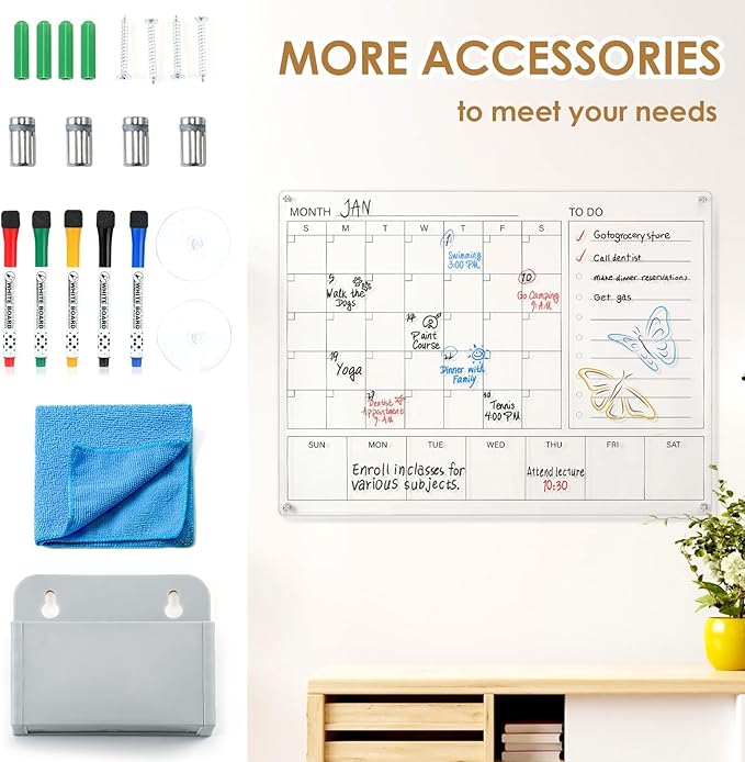 MAKELLO Acrylic Calendar for Wall 32" x 24", Clear White Board Calendar for Office, School, Home, Monthly Whiteboard with Weekly