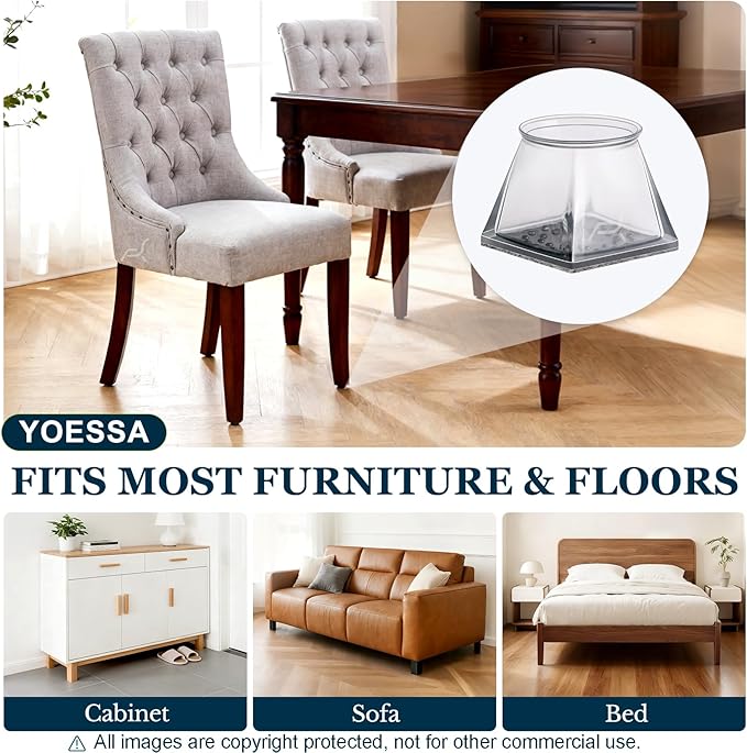 32 Pcs Chair Leg Floor Protectors Square, Floor Protectors for Chairs, Clear Silicone Felt Furniture Leg Pads, Protect Floors, Anti-Scratch Reduce Noise (L Fits: 1-5/16" to 1-1/2")
