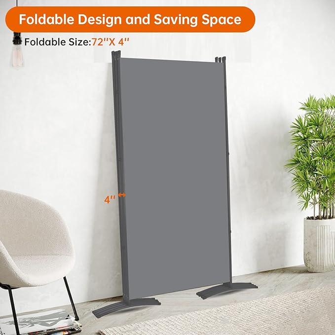 Room Divider 6FT Folding Privacy Screens, 4 Panel Partition Room Dividers w/Freestanding Design, Portable Wall Divider for Room Separtation, Fabric Screen Panel for Home Office Bedroom Dorm
