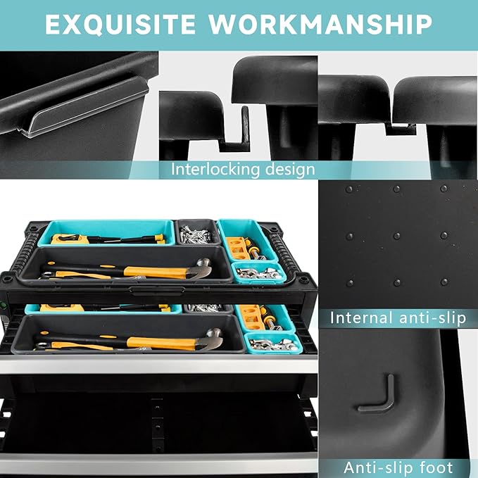 FLYVOLE Tool Box Organizer Tray, Toolbox Desk Drawer Organizer, Tool Box Tray, Toolbox Organization Storage for Rolling Tool Chest (60PCS (Blue+Black))