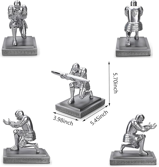 HDMbigmi Knight Pen Holder Pen Stand Desk Organizers and Accessories Resin Pencil Holder as Gift with a Fancy Pen for Office and Home Desk Organizer (Silver)