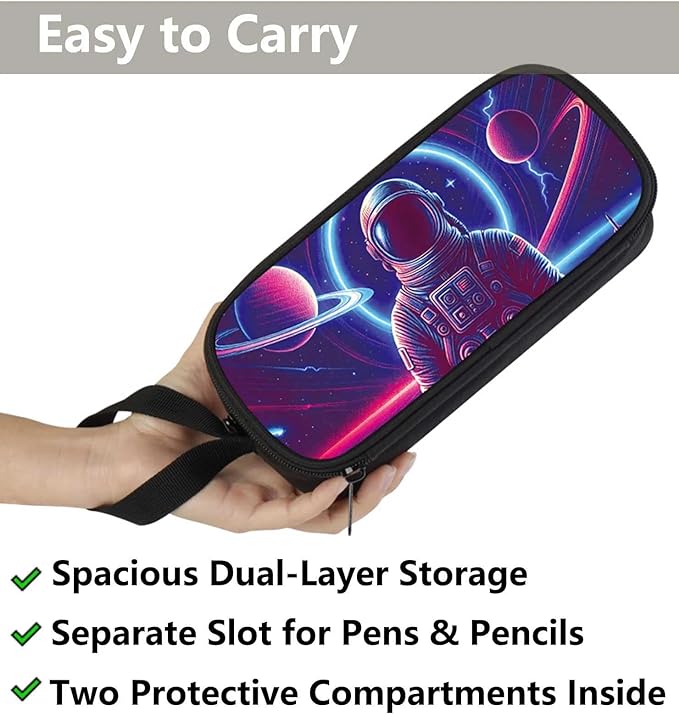 AnySmic Astronaut Pencil Case for Boys Girls, Large Pencil Pouch for Kids and Students, Double Zipper with Pen Bag Organizer, Polyester Big Capacity Pen Box for Children Age 6+