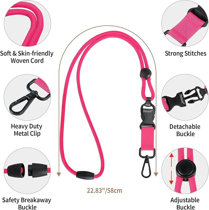 Fishent Breakaway Neck Lanyards for ID Badges, Adjustable Durable Heavy Duty Lanyard with Detachable Buckle for Keys Holder (Pink)