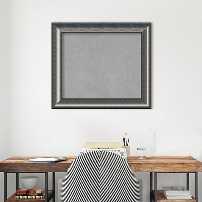 Amanti Art Silver Framed Magnetic Board 26x30 Medium Vision Board for use with Magnets, 100% Metal Sheet to Display Items as Office Decor or for Home Organization in mudroom, Kitchen or Kids Room