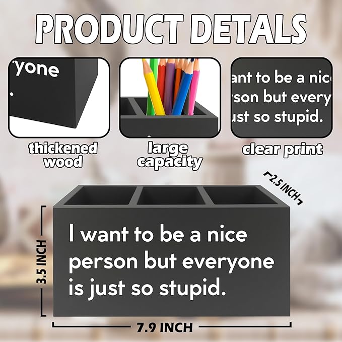 XPH Funny Pen Pencil Holder Organizer for Desk, Sarcastic Gifts for Women Men Coworkers, Office Humor Gifts, Funny Wooden Box Sign for Home Office Desk Tabletop Decorations