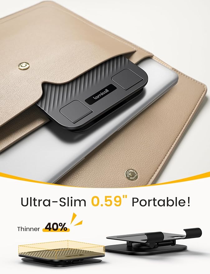 Lamicall Adjustable iPad Stand for Desk - [Ultra-Slim Foldable][360°Rotation] Tablet Stand with Heavy-Duty Base, Tablet Holder for 4.7-13" Devices, 2025 iPad Pro Air Mini, Kindle, iPhone 17 Pro Max