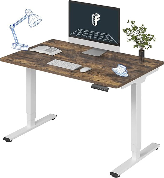FLEXISPOT E6 3-Stage Dual Motor Electric Standing Desk 48 x 30 Sit Stand Up Desk, Holds 220 lbs, Adjustable Height w/Memory Presets, One-Piece Special Walnut Desktop & White Frame, Ships in 2 Boxes