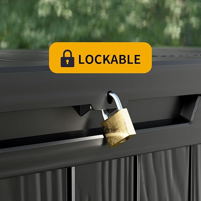 Decksplore 100 Gallon Outdoor Storage Box Waterproof, Lockable Resin Deck Box Patio Storage Bin for Pool Accessories Cushion Furniture, Garden Tools, UV-Resistant Outside Delivery, Black