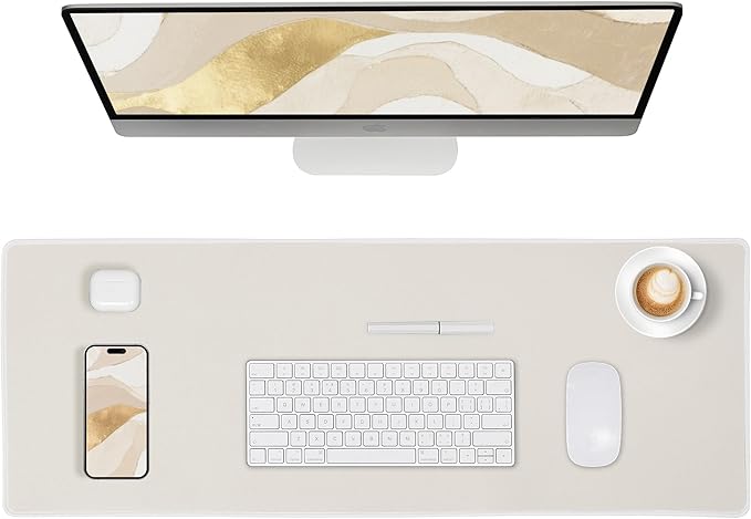 ALOANES Waterproof Mouse Pad with Durable Stitched Edge, XL Gaming Keyboard Pad, Non-Slip Rubber Base Mouse Mat, Extended Desk pad for Gamer, Office & Home, Beige Mousepad 27.6''x 11.8''x 0.12''