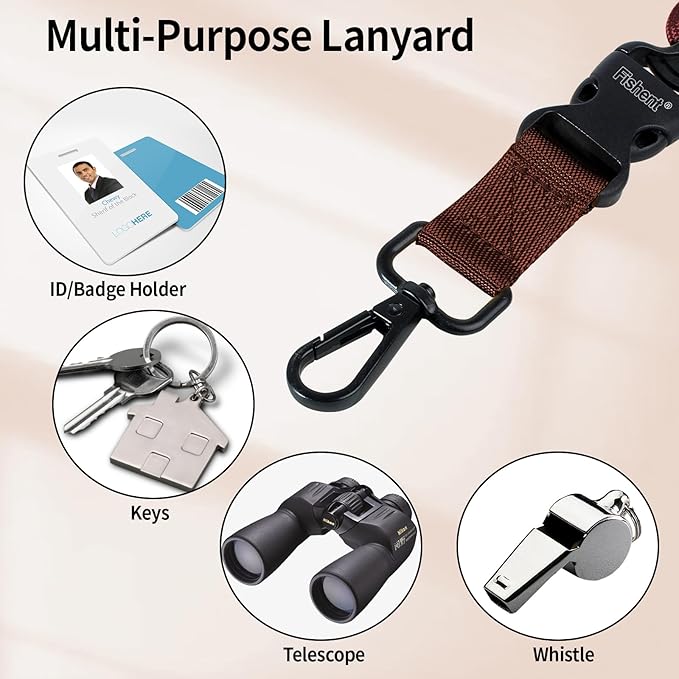Fishent Breakaway Neck Lanyards for ID Badges, Adjustable Durable Heavy Duty Lanyard with Detachable Buckle for Keys Holder (Dark Brown)