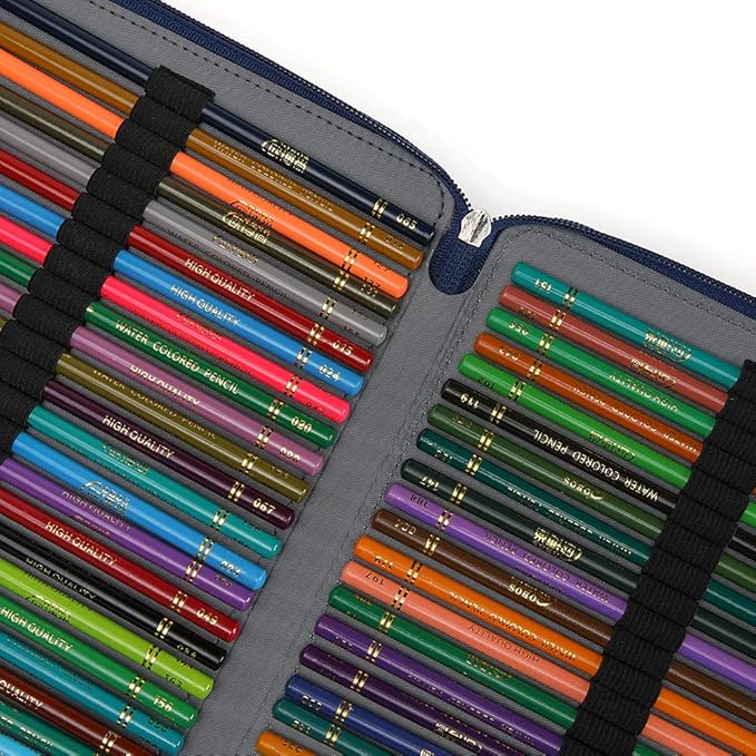 Vomgomfom Colored Pencil Case - 200 Slot Pencil Holder with Zipper Closure, Twill Fabric Large Capacity Pencil Case for Watercolor Pens or Markers, Artist Organizer (Blue Rose)