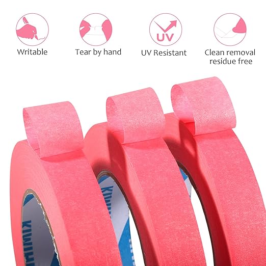 KIWIHUB Pink Painters Tape,1 inch x 60 Yards x 5 Rolls (300 Yards Total) - Medium Adhesive Masking Tape for Painting,Labeling,DIY Crafting,Decoration and School Projects
