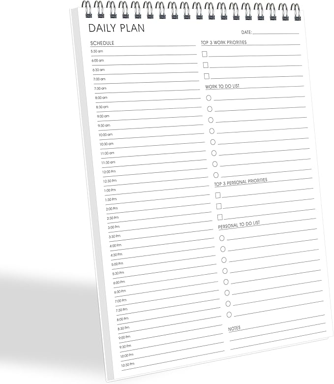 To Do List Notepad Half-Hour Hourly Schedules - Daily Planner Notepad Undated 52 Sheets Tear Off, 6.5" x 9.8" Planning Pad Checklist Productivity Note Pad for Work and Personal Organized