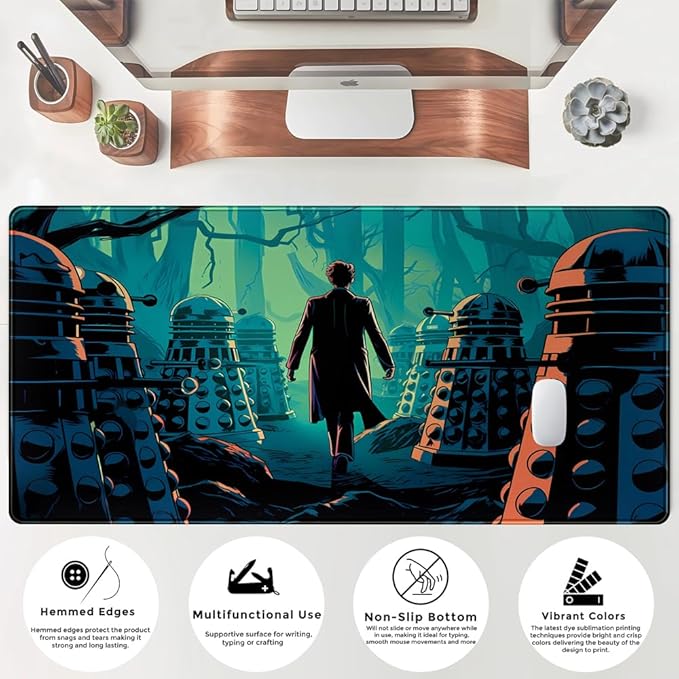Mechanical Cattle Adventure Anime Desk Pad Mat Game Playmat Black Mousepad Gaming Green Desk Mat, Desk Pad for Keyboard and Mouse Keyboard Dad Stitched Edges Non-Slip Rubber Deskpad, 31.5" X 15.8"