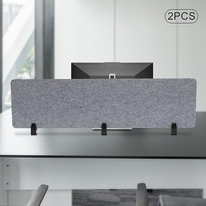 Clamp-On Acoustic Desk Divider, 2Pcs 60x16in Acoustic Partition, Desktop Privacy Panel, Sound Absorbing Workstation Panel (Castle Gray, 60" x 16")