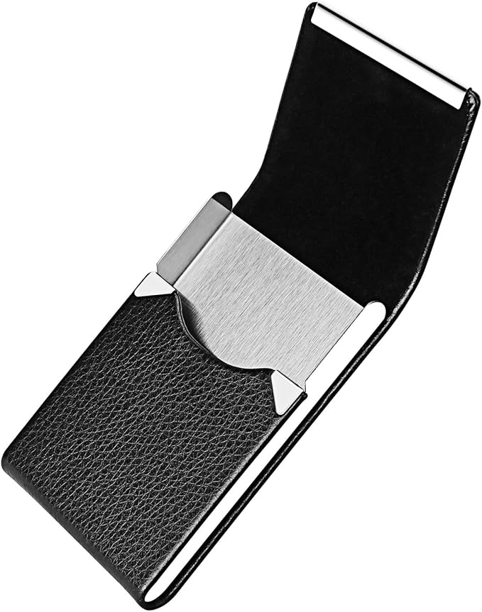 DMFLY Business Card Holder with Ultra Slim Design, Business Card Case with Premium PU Leather, Suit Pocket Metal Card Holder for Women/Men, Magnetic Closure Quick Access Cards, Small and Easy to Carry