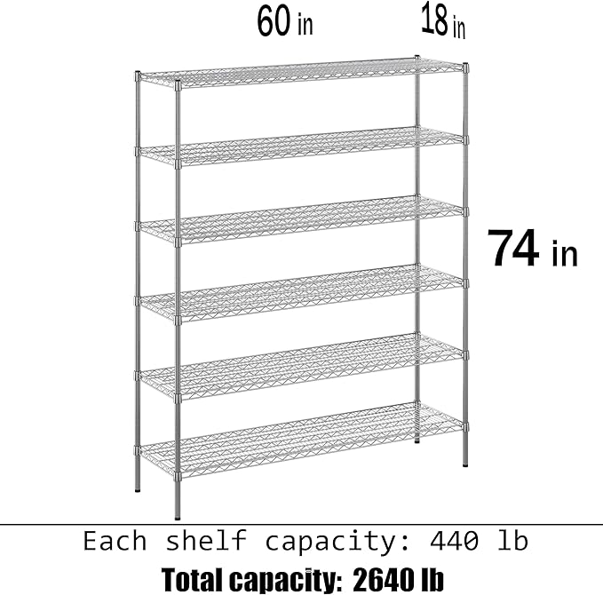 Regal Altair 18" Deep x 60" Wide x 74" Height Wire Shelving Kit | 6-Tier | NSF Commercial Storage Rack Unit