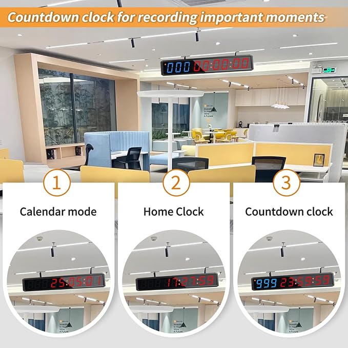 LED Countdown Clock, 999 Days, 23 Hours, 59 Minutes, 59 Seconds, Event Countdown Clock/Factory Accepts Your Exclusive Customization (2.1 inches 3 Blue+6 red)