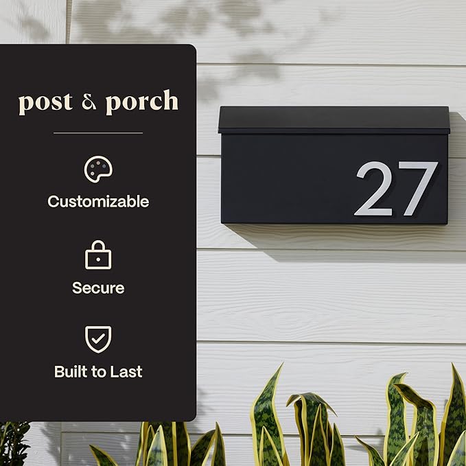 post & porch The OG Mailbox | Wall Mounted Mailbox | Black/Brown/White/Grey, 1 Size, Weatherproof Mail Box for Outside | Customizable (White)