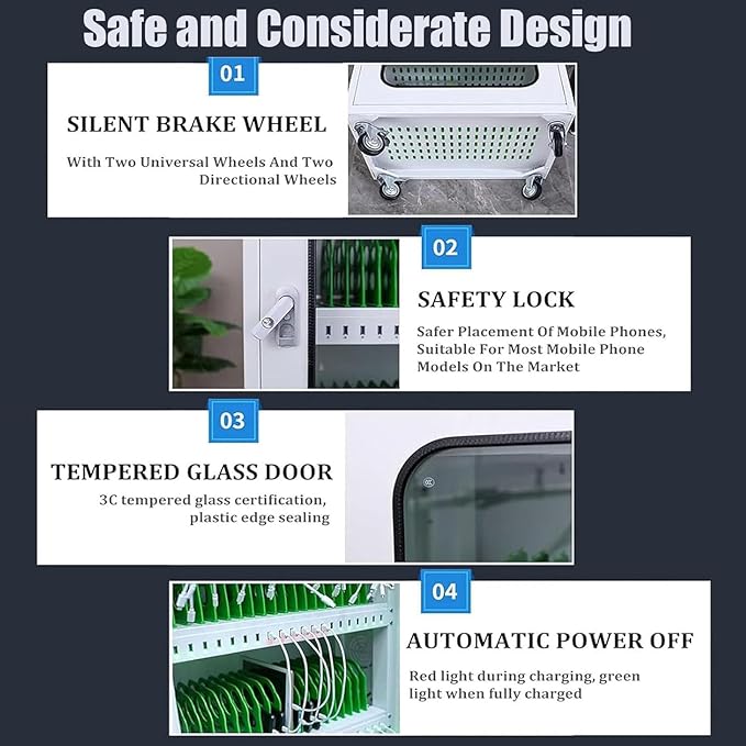40-Slot Mobile Charging Station & Storage Cart - Secure Charging Locker Cabinet with Built-in Power, Wheels & Lock for Phones Portable Organizer for Classroom, Office, Hotel Use