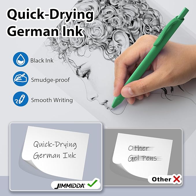 JIMMIDDA Ballpoint Pens Bulk - 107 Pcs Black Ink Pens in Bulk | 1.0 Medium Point Smooth Writing, Retractable No Bleed Ball Point Pen for Men Women (Green Barrel)