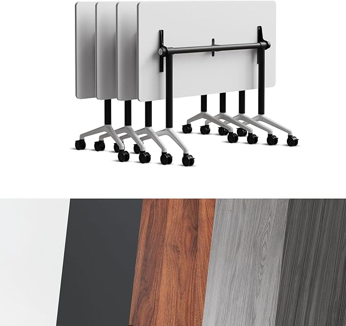 Goakwwuz Conference Room Table, Folding Conference Tables,Thicken Grey Tabletop,Flip Top Wooden Seminar Meeting Room Table for Conference Room Offices (4, Black+White, 55.1”)